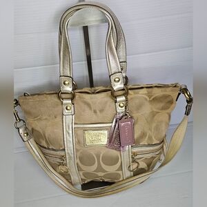 Coach Vintage Y2K Poppy Signature C Sateen Spotlight Pocket Tote Gold Khaki Bag